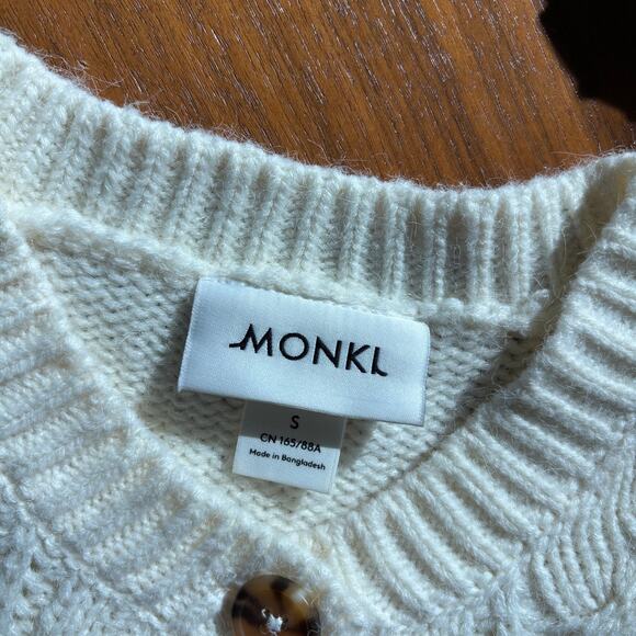 MONKL Cable Knit Cardigan Sweater Ivory with Button Detail Women's Size Small - Picture 5 of 10